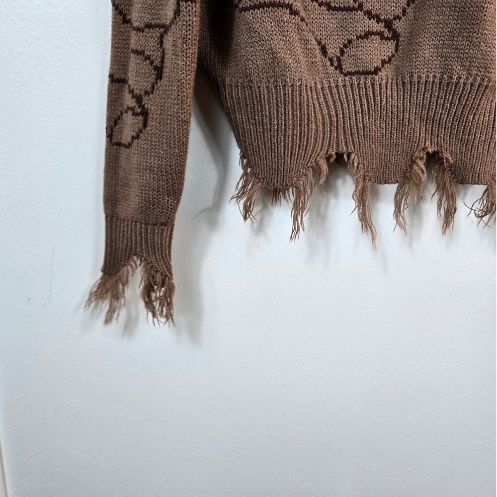 Just Polly Womens Brown Teddy Bear Grunge Distressed Oversized Sweater Small Y2K - Picture 5 of 7